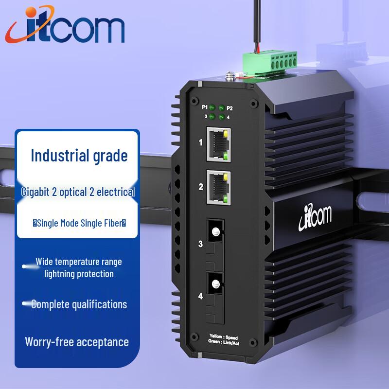Промышленный гигабитный оптоволоконный трансивер ITcom на DIN-рейку