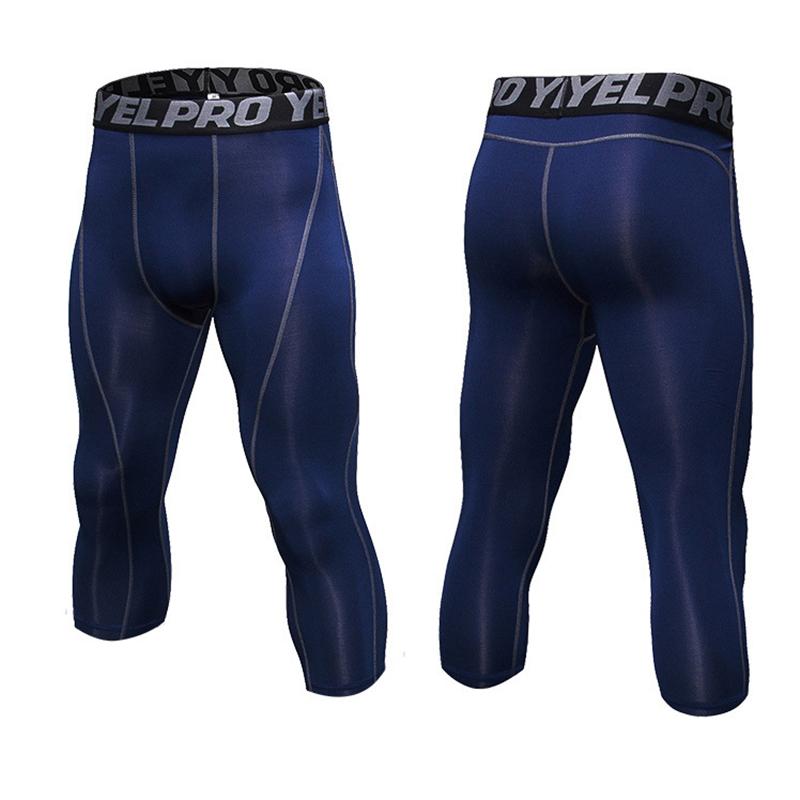Men Cropped Trousers Running Leggings Fitness Cycling Training Joggers Home Gym Compression Tights 3/4 Short Pants