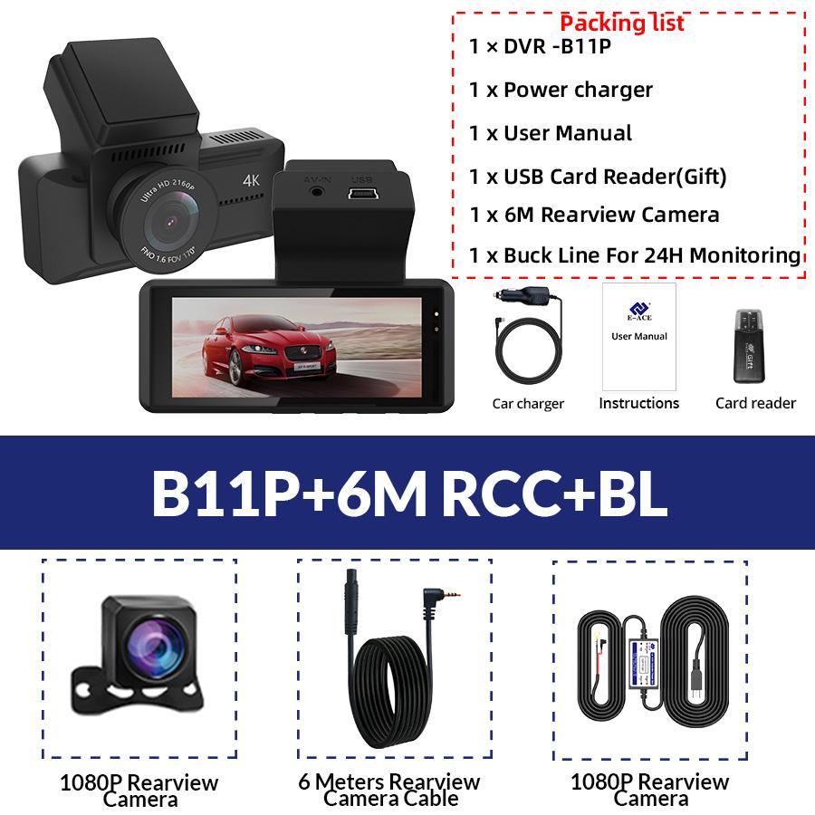 Автомобильный видеорегистратор 4K GPS Wi-Fi Connect Phone 3,16-дюймовый видеорегистратор с камерой заднего вида 1080P ночного видения Автомобильный видеорегистратор Камера заднего вида