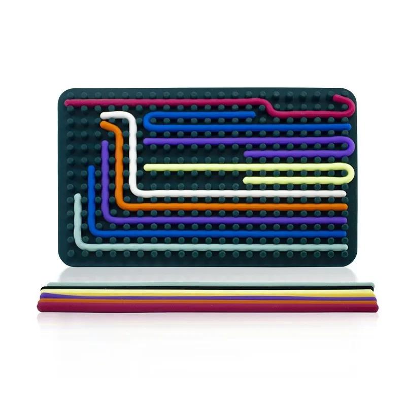 Sensory Activity Board for Kid Busy Board Motor Skills Montessori Toy Relaxing Stress Colored Silicone Rod Travel Toy Gift Boy