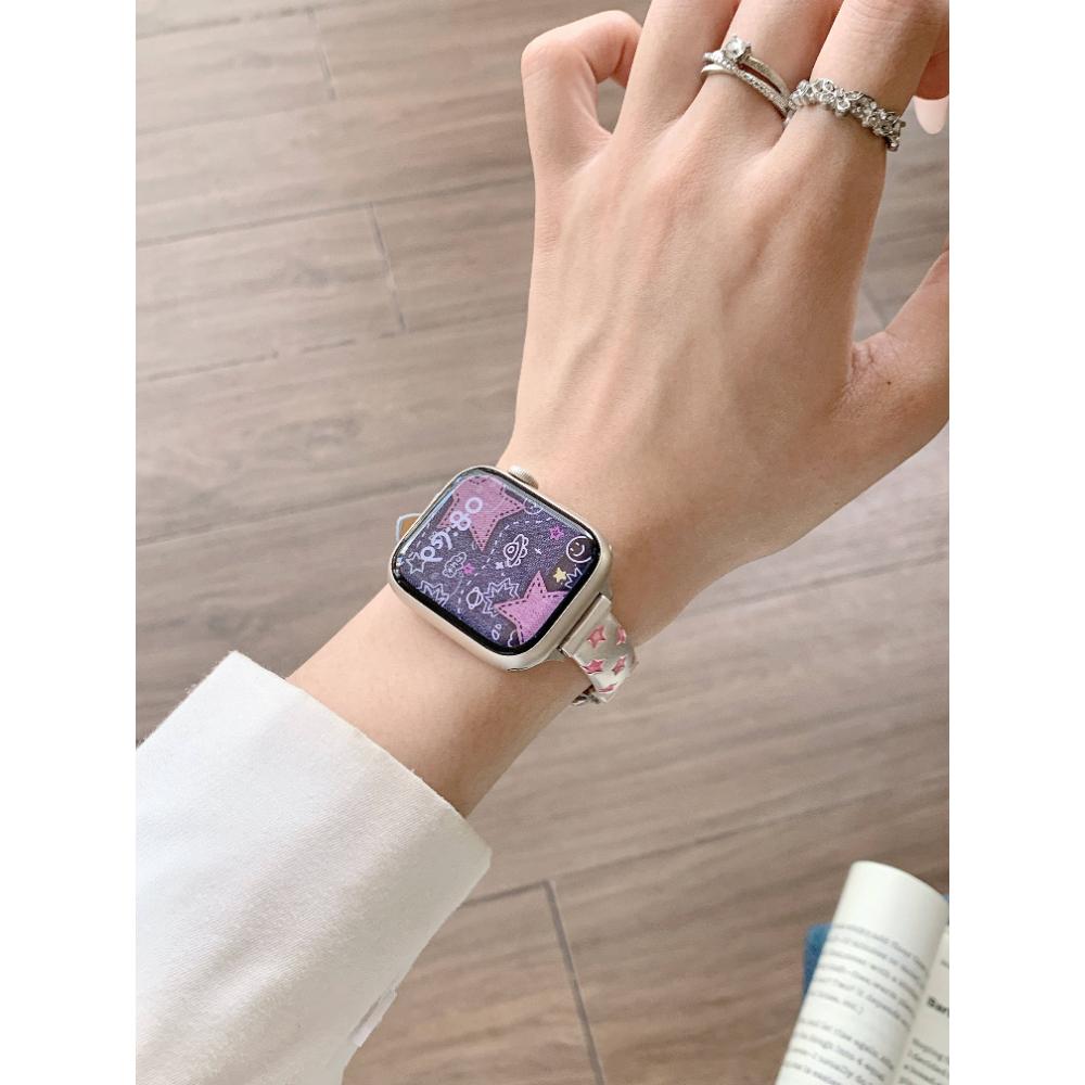 Тонкий кожаный ремешок для iWatch SE 10 9 8 7 6 5 4 3 2 1 Женский браслет для Apple Watch 38мм 40мм 41мм 42мм
