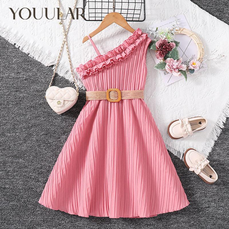 НОВИНКА 2024 года, летнее платье для девочек, облегающее платье на бретелях, детская одежда для детей 4–12 лет