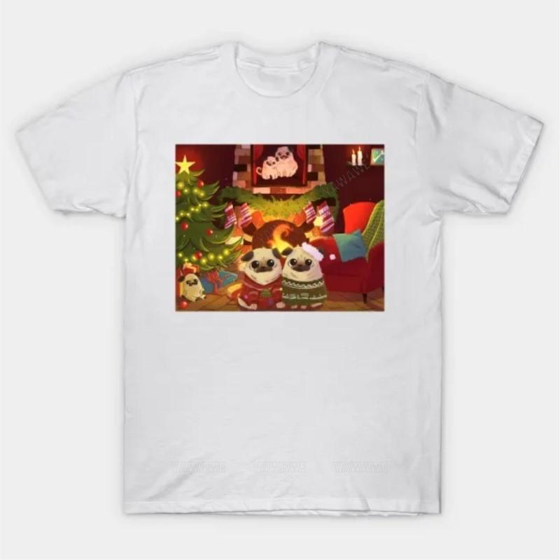 Unisex summer tshirt funny print short sleeve Pug Christmas T Shirt unisex t shirts teenager casual Fashion tops short sleeve