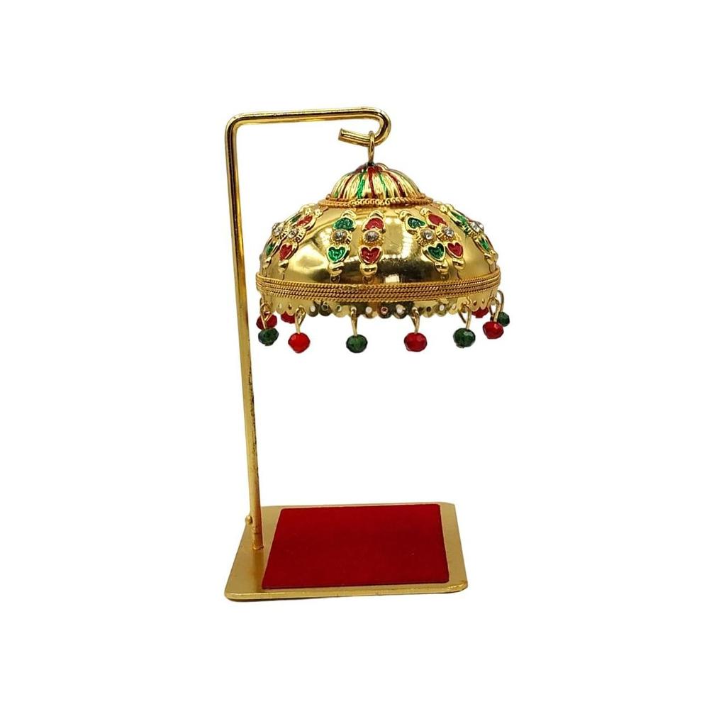 Metal Umbrella Chhatra for God Idol, Car Dashboard/Office Desk/Table/Home Decor Showpiece, Chatri Aasan for God