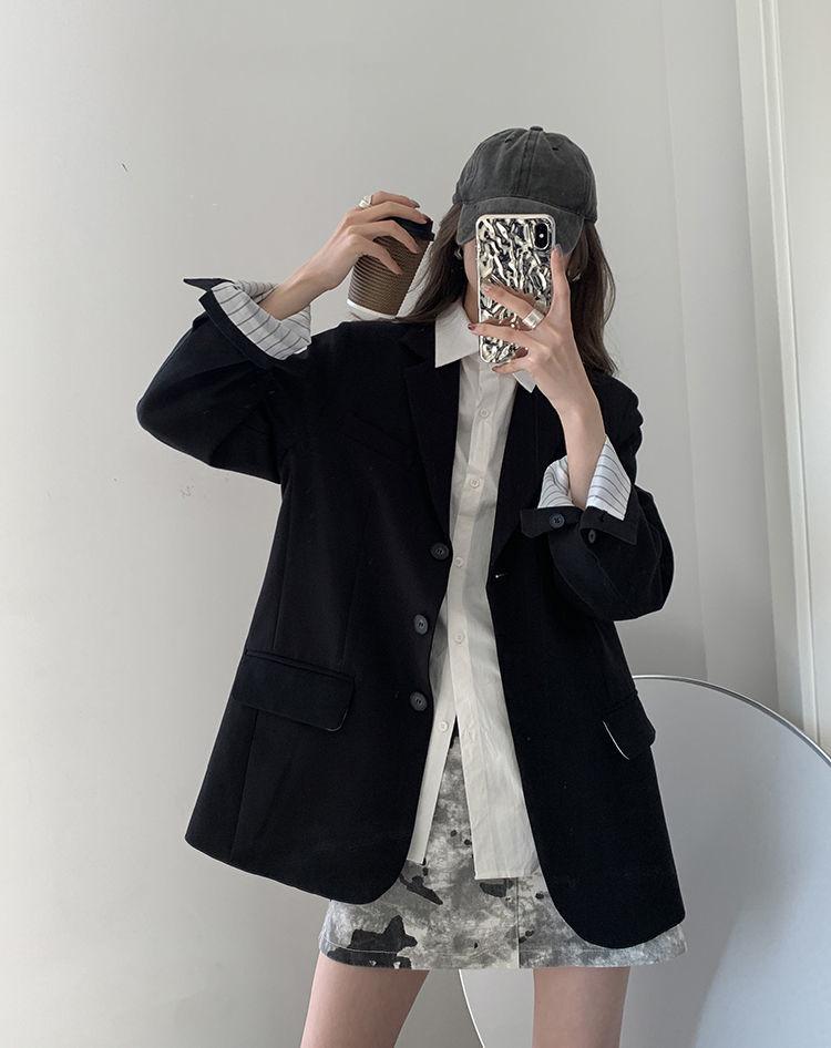 Женская синяя рубашка с длинным рукавом - Универсальная в корейском стиле для многослойности весной и осенью