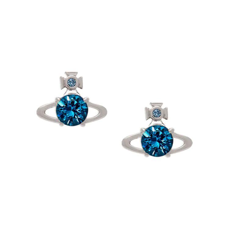 Vivienne Westwood Silver Sphere Pattern With Denim Blue Square Zirconia Brass Earrings Women Earrings 62010070-02P168-SM