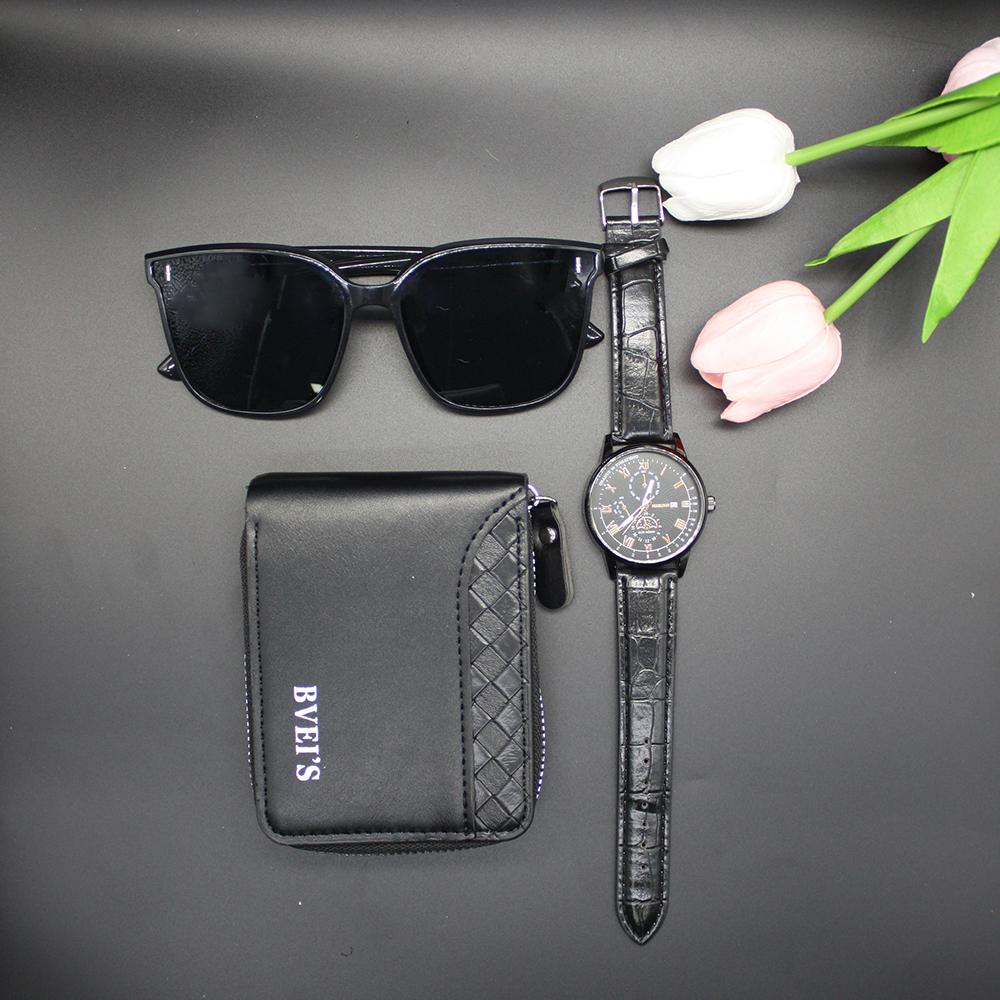 Комплект из 3 предметов, мужские часы, кошельки, очки, портативные, простые, повседневные, модные, кварцевые наручные часы для спорта на открытом воздухе, украшения