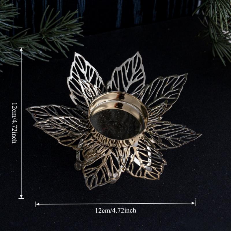 1pcChristmas Flower Snowflake Candle Holder Gold Iron Candle Stand Ornament Christmas Decoration Vintage Tray Decorative Supplie