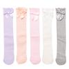 Носки из чесаного хлопка для маленьких девочек, летние длинные носки с бантиками для маленьких девочек