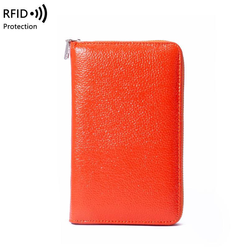 RFID Long Wallet: Top Grain Cowhide Passport & Document Holder with Zipper Phone Pouch for Men & Women