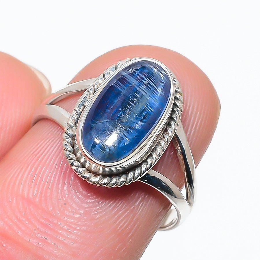 Подарочное кольцо из чистого серебра 925 пробы с натуральным кианитом, ручной работы, размер 8 q2W75