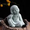 Blue Sandstone Mini Monk Sculpture, Desktop Decoration for Living Room, Bookshelf, Entrance, and Home Decor