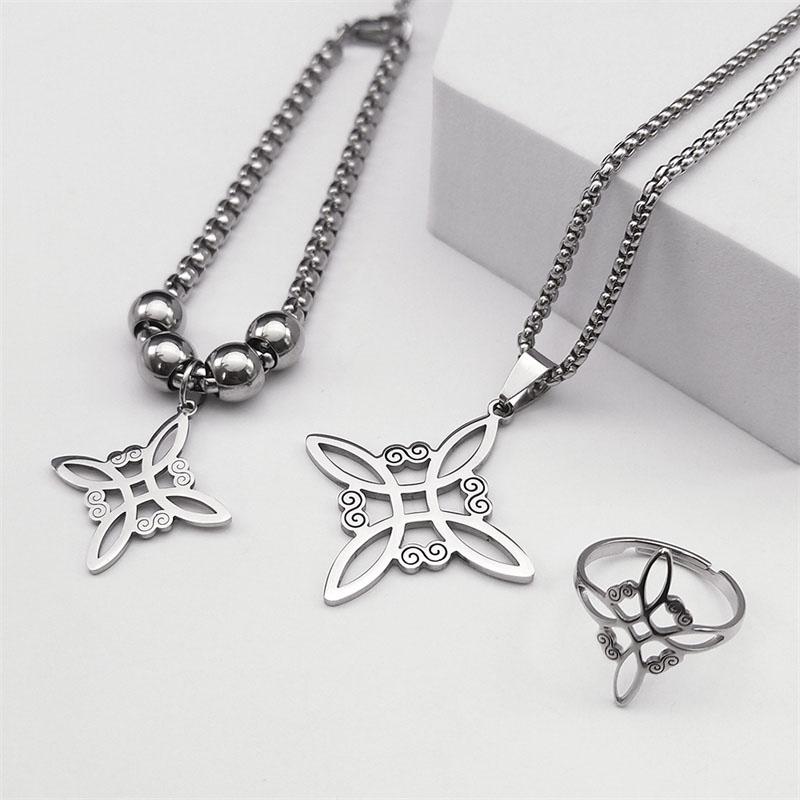 Stainless Steel Jewelry Set Witchcraft Witch Celtic Irish Knot Pendant Necklace Fashion Earring Bracelet Ring nudo de bruja