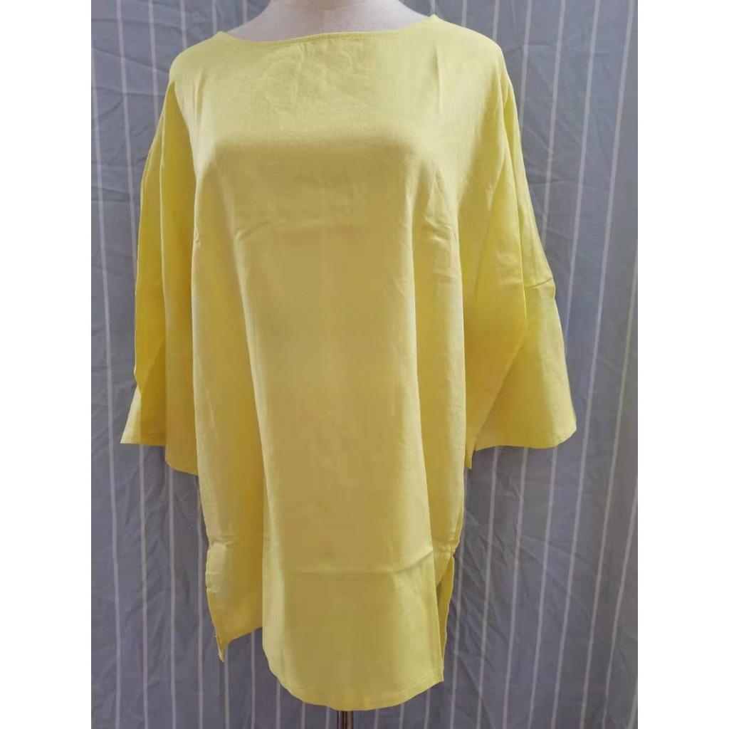 Seven Quarter Sleeve Round Neck Cotton Linen Solid Color Casual Women's Blouses & Shirts