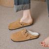 Модные новые женские тапочки Осень Зима Кожаные тапочки с круглым носком Пара тапочек Уличные повседневные Сохраняющие тепло Женские замшевые шлепанцы