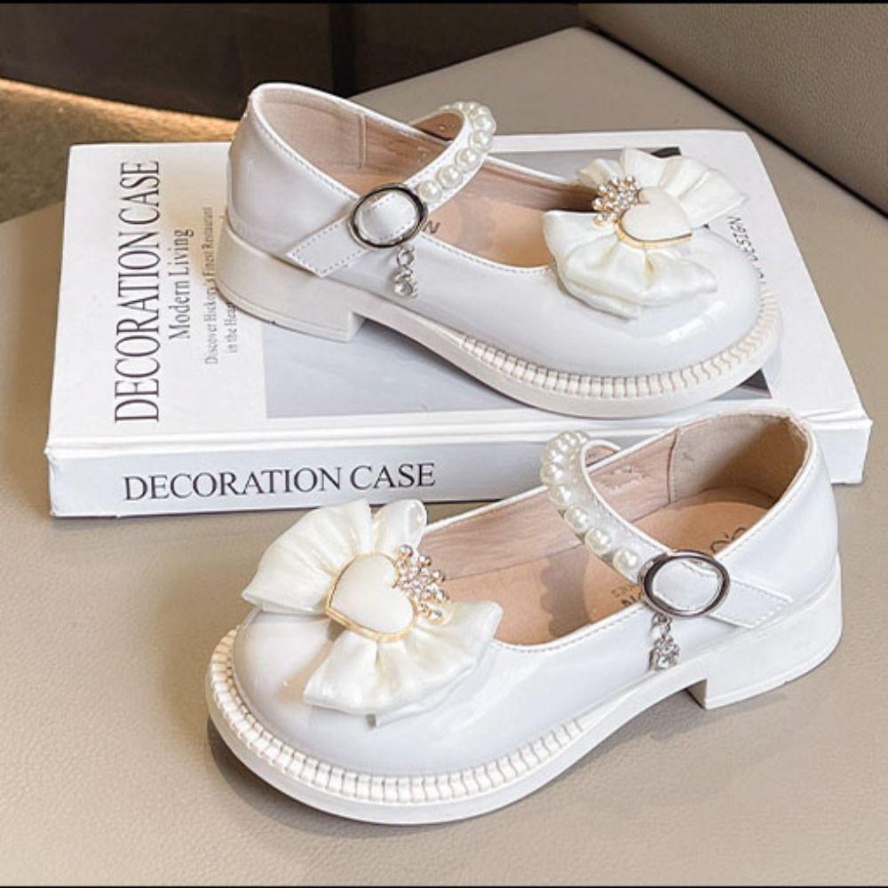 Bowknot Mary Jane Shoe Pearl Girls Princess Shoes Sweet Children Leather Shoes Autumn