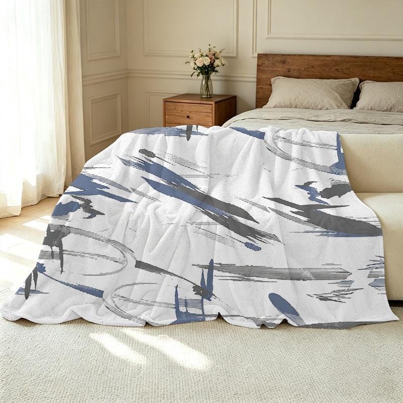 Thick Warm Flannel Blanket - Abstract Art Design Soft Throw, Modern Simple Style, Cozy Home Use for Guest Room Single, Perfect for Christmas Halloween