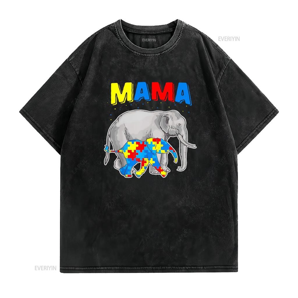 Mama Elephant Autism Awareness T Shirt vintage Washed fashion streetwear Stretched Stylish Unisex Versatile