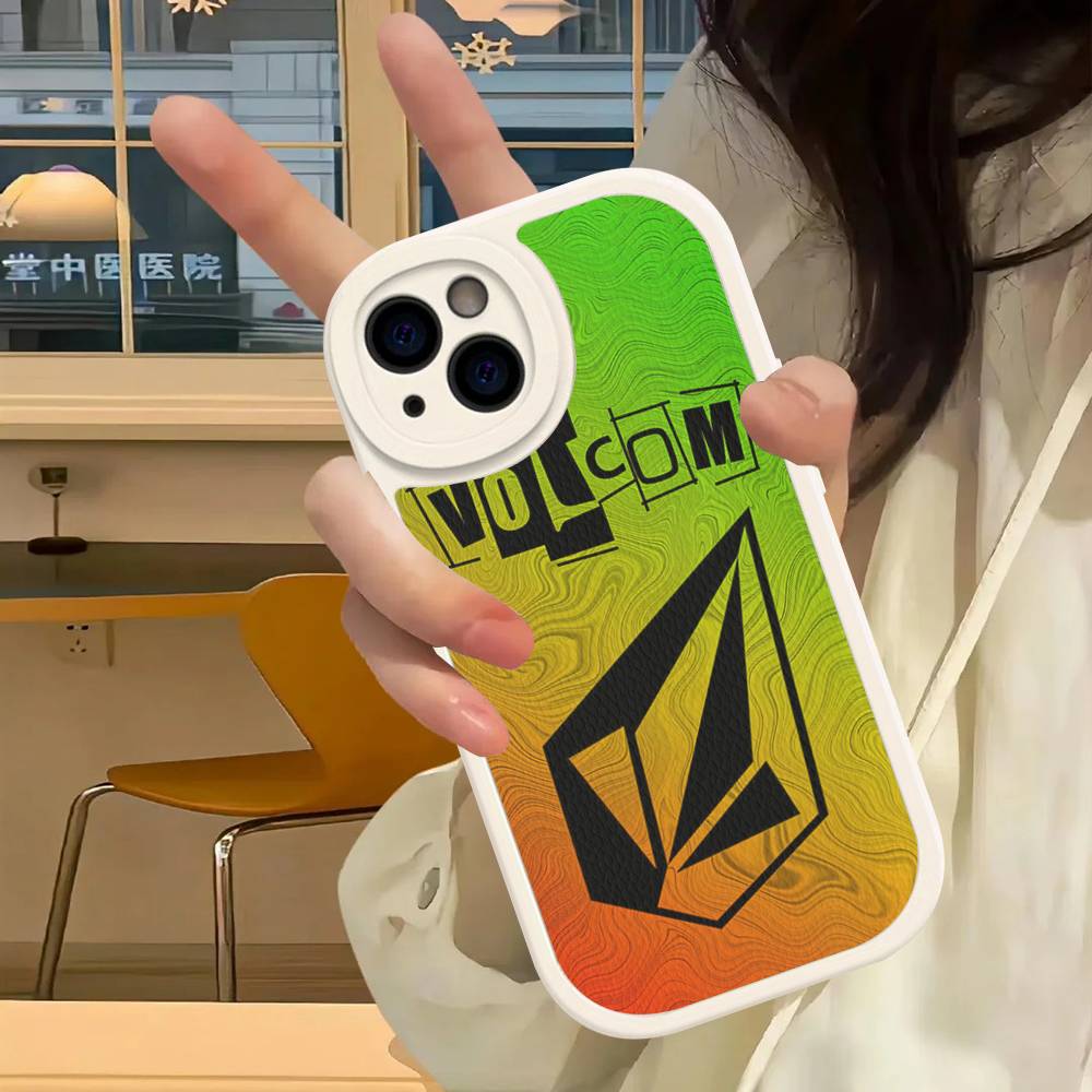 V-Volcom LOGO Fashion For IPhone 16 15 14 13 12 11 Pro Max Plus Leather Phone Cover