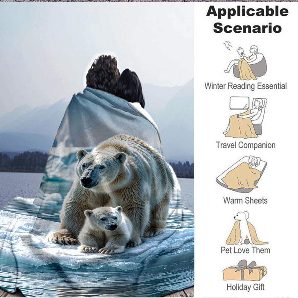 1Pc Polar Bear Family Arctic Blanket Soft And Comfortable Casual Warm Camping Travel Christmas Halloween Xmas Gift M924194