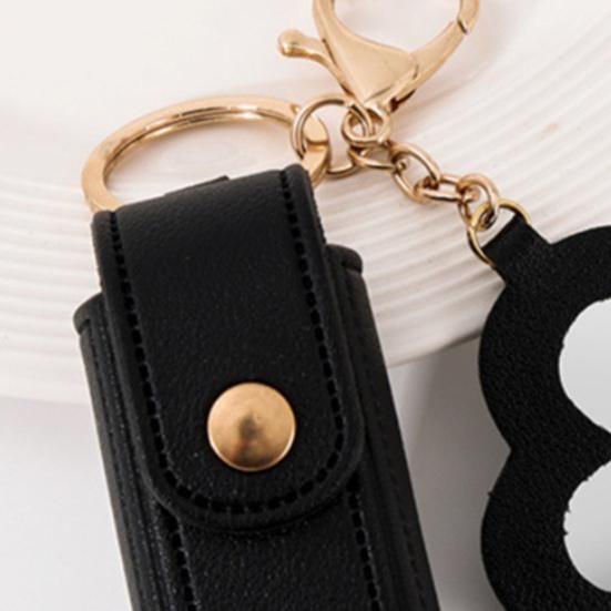 Lipstick Clip Keychain Pendant with Mirror Imitation Leather Lip Gloss Holder Heart-Shaped Pendant Alloy Key Ring