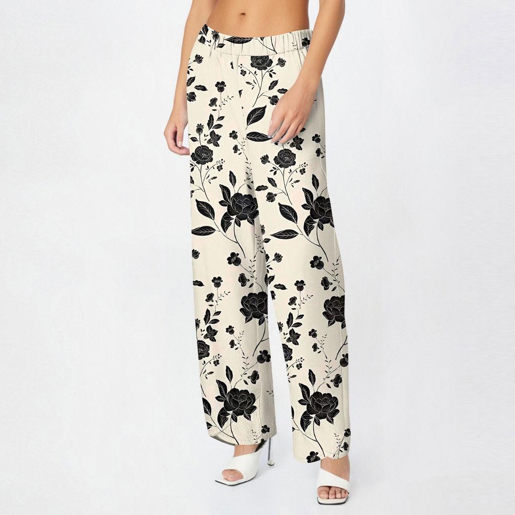 Pants For Women Summer Casual Wide Leg Elastic Waist Pants With Pockets
