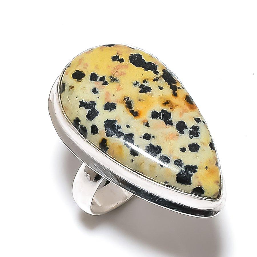 Натуральный драгоценный камень далматинская яшма, ювелирное кольцо из стерлингового серебра 925 пробы, размер 9 U3B92