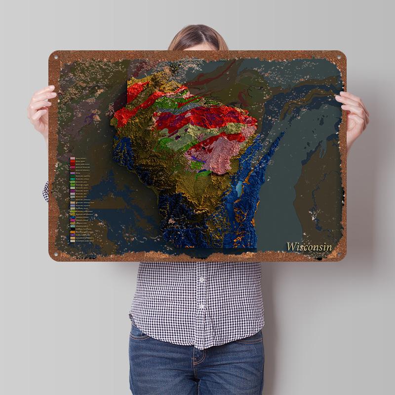 Wisconsin Geological Map Metal Poster Customized Wall Art Retro Vintage Tinplate Signs for Man Cave Interior Decoration Decor