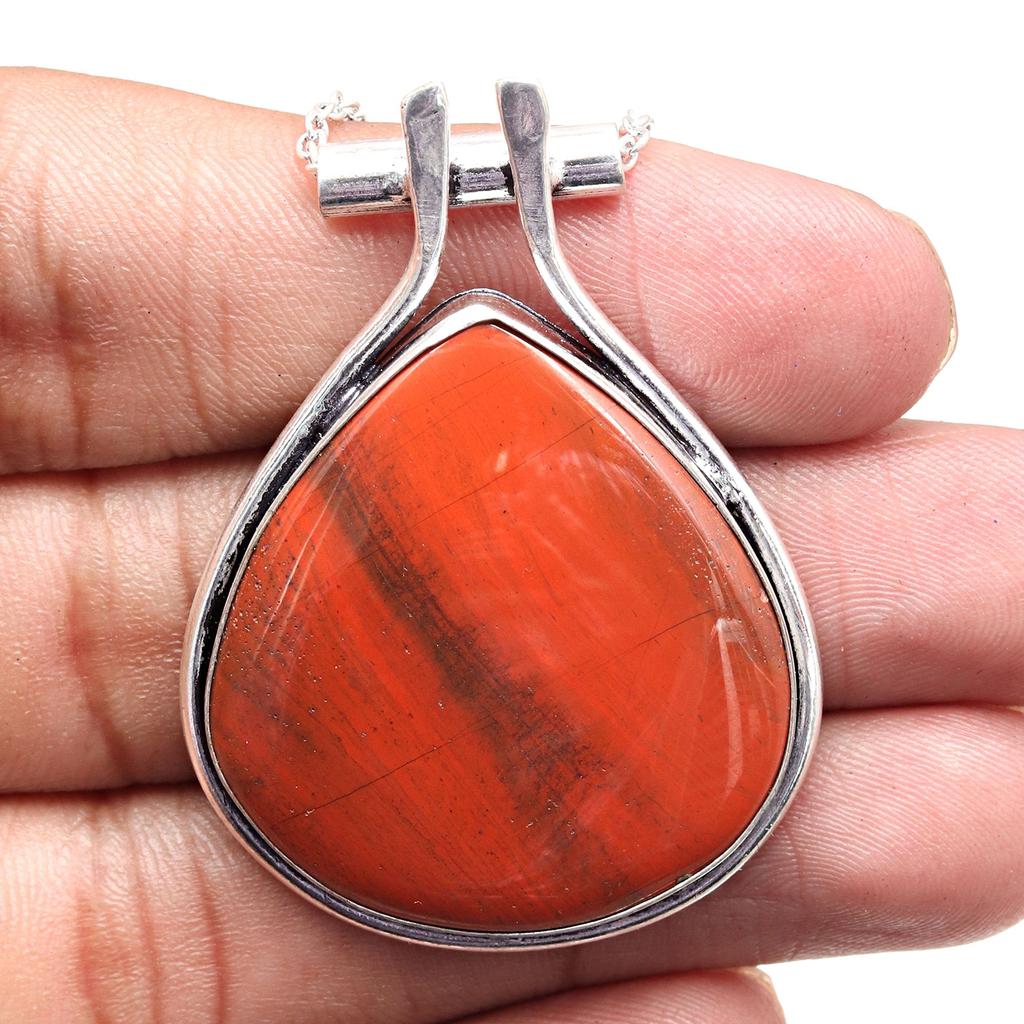 Серебряное ожерелье ручной работы с драгоценными камнями из красной яшмы на День матери, 20 дюймов