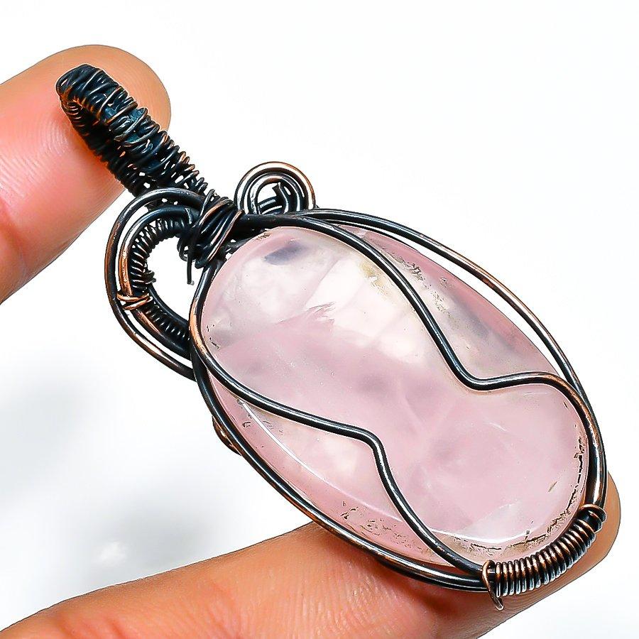 Ювелирный кулон ручной работы из медной проволоки с розовым кварцем и драгоценным камнем 2,36 дюйма