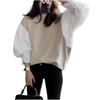 [Meluse] Balloon Sleeve Shirt Blouse Crew Neck Docking Tops Switching Long Sleeve Spring Autumn Ladies Soft Going Out Office Commute Commuting To