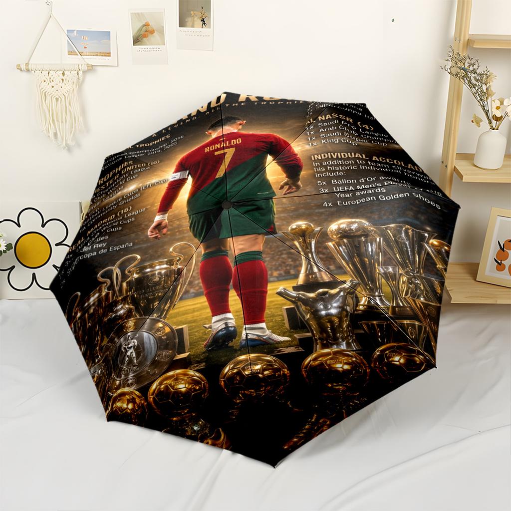 Cristiano Ronaldo's Trophy Showcase Portable Automatic Umbrella Compact 8-Rib Design Compact Design for Outdoor Daily Use Compact Folding Umbrella