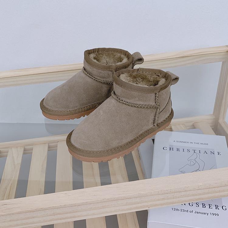 Winter Children Toddler Genuine Cow Leather Snow Boots Ultra Mini Girls Boys Warm Cotton Shoes Baby Fashion Outdoors Short Boots