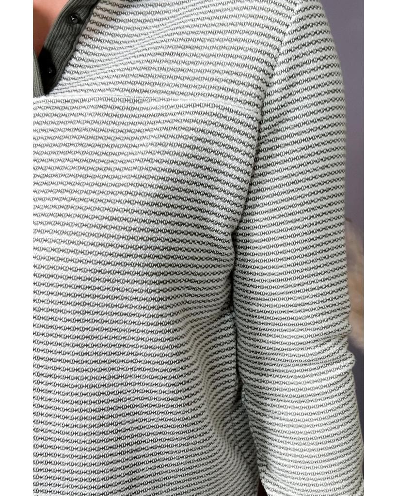 Azura Exchange Green Striped Contrasting Trim Plus Size Henley Pullover