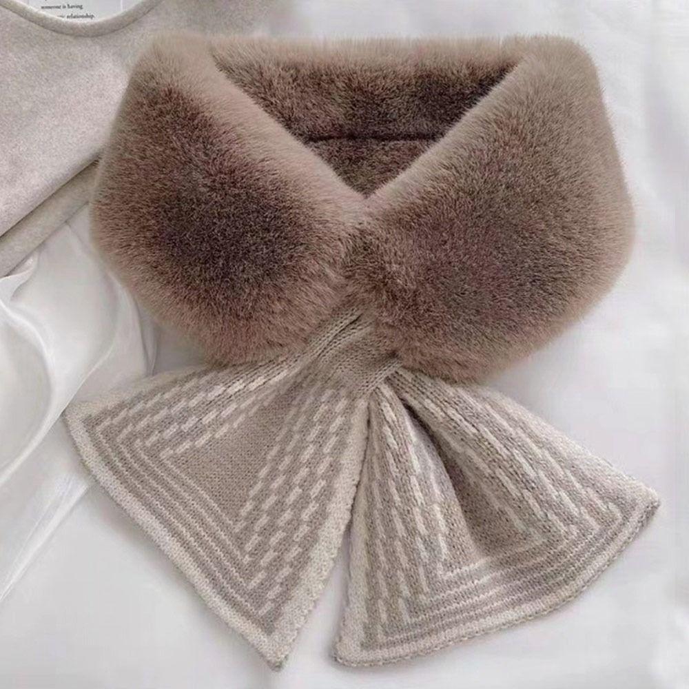 Искусственный мех кролика плюшевый шейный платок однотонный утеплитель для шеи зимний теплый крестовой шарф для женщин