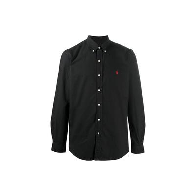 Polo однотонная рубашка с длинным рукавом и вышитым логотипом, мужские рубашки, цвет черный 710772290-001