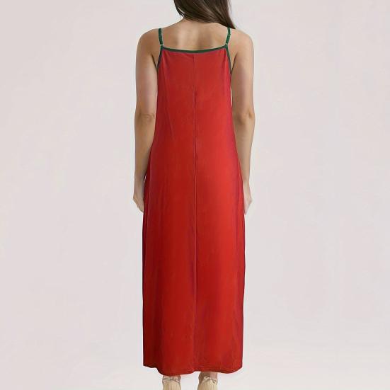 Летнее женское платье на бретельках в стиле ретро с контрастным цветным принтом большого размера с V-образным вырезом без рукавов и открытой спиной в богемном стиле трапециевидной формы длиной до щиколотки для отдыха Макси-платье