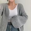 Women Sweater Coat V-Neck Lantern Long Sleeve Open Stitch Knitting Coat Solid Color Casual Knitwear Daily