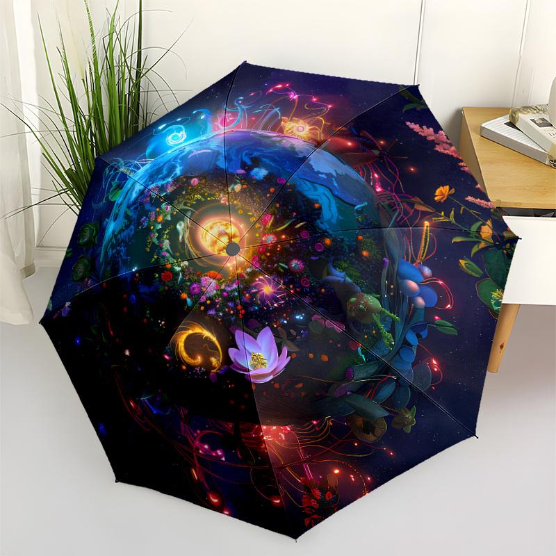 1pc Automatic Open/Close Umbrella with One-Touch Button, Space-Themed Planet Design (Blue, Purple, Pink, Black, Golden) - Comp