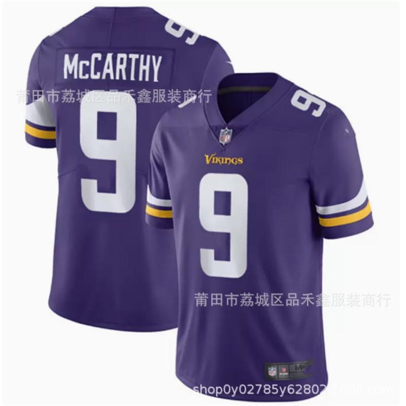 Mens Minnesota Vikings NFL Football Jersey 9 McCarthy Authentic Game Uniform Cotton Sports Fan Apparel