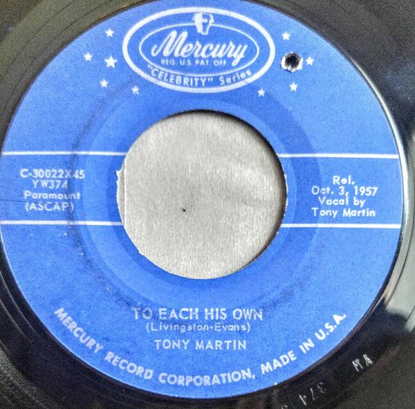 7-дюймовая пластинка ТОНИ МАРТИН - Каждому своё / Увидимся в M C30022X45 Mercury UK Jazz Б/У