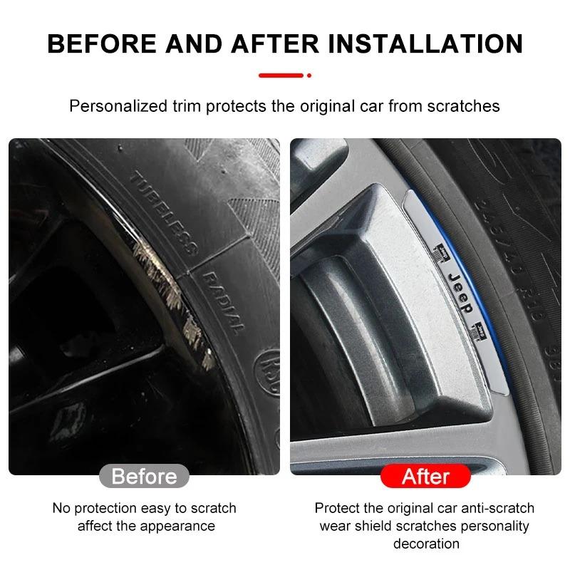4PCS Aluminum Car Rim Stickers For Jeep Wrangler JK JL Renegade Compass Grand Cherokee Gladiator - Wheel Hub Edge Protector ALR1