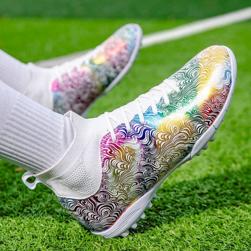 35-46 мужские/женские высокие эластичные носки футбольные бутсы резиновая мягкая подошва с короткими ногтями искусственный газон кожа молодежные детские футбольные бутсы