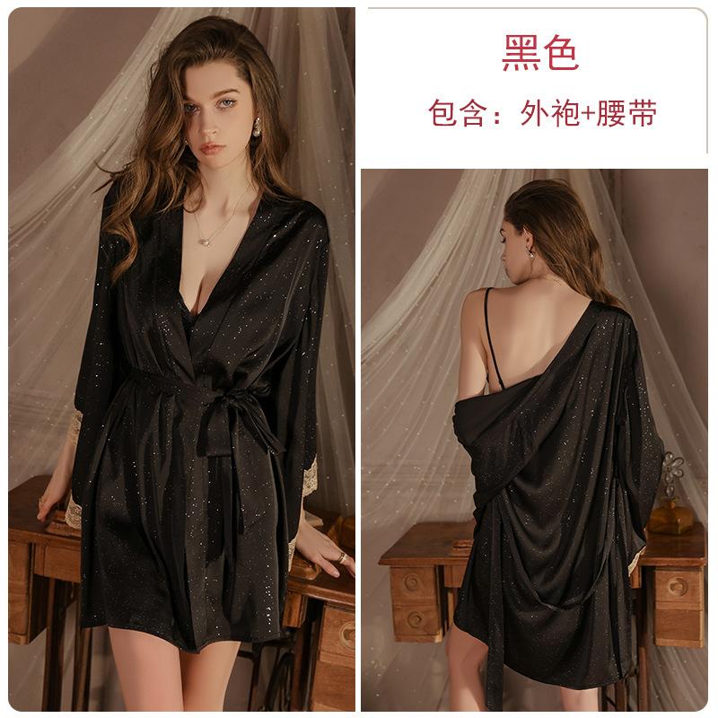 Women's Plus Size Push Up Padded Backless Cami Sleep Dress with Robe Lounge Set