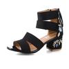 Ethnic Style Embroidered Women's Shoes Open Toe Zipper Large Sandals