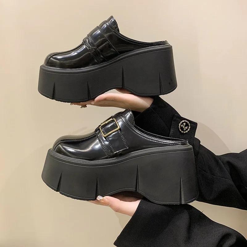 Fashion Fashion 8cm Winter Warm Women Zandalias De Mujer Females Buckle Platform Slippers Wedge Flat Sandals Slides Shoes Student-shoes