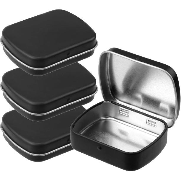 4pcs Mini Tin Can Metal Tin Box Containers 2.36"×1.85"×0.63" Rectangle Storage Box for Candy Jewelry Bead Pen Nib, with Hinged Lid (Dark Gold)