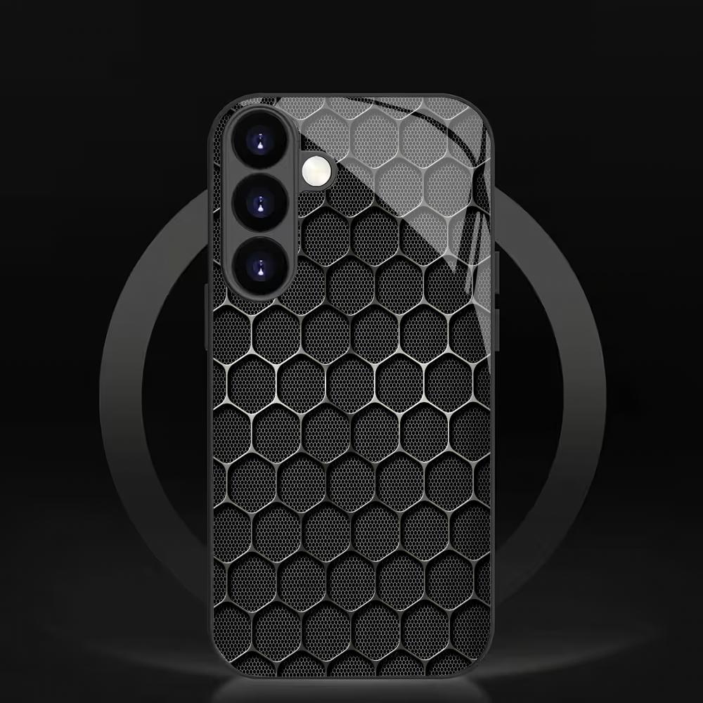 Чехол для телефона из закаленного стекла с сотовым рисунком, подходит для Samsung Galaxy S26 S25 S24 S23 S22 S20 FE/Ultra/Plus, защита от отпечатков пальцев