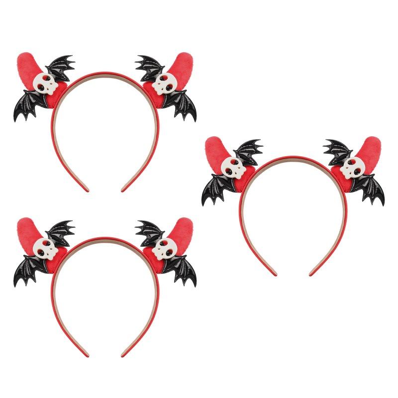 3pcs/set Halloween Devil Horns Headband with Bats - Funny Plastic Hair Accessories for Party Costume Unisex Headpiece