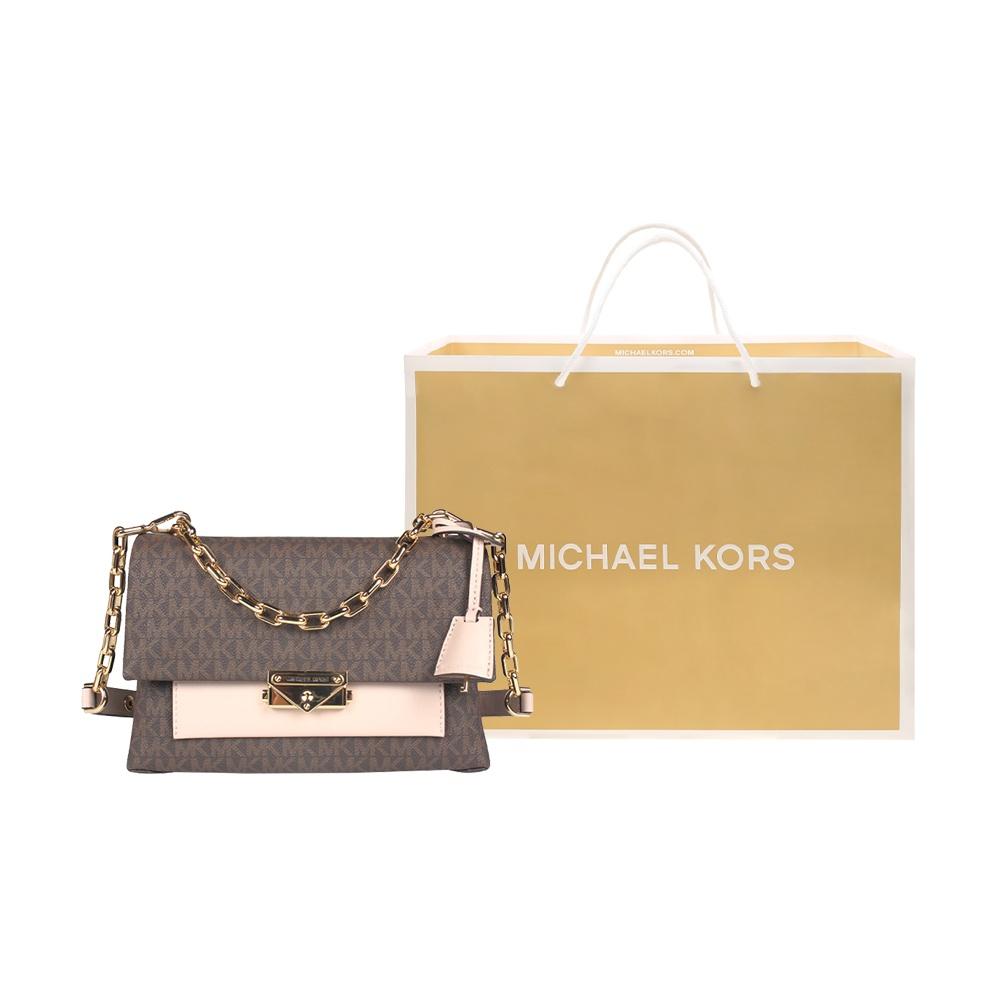 Michael Kors Mk Cece Сумка через плечо с клапаном и цепочкой Color Block Женские сумки Коричневый Мягко-розовый 30T9G0EL2B266